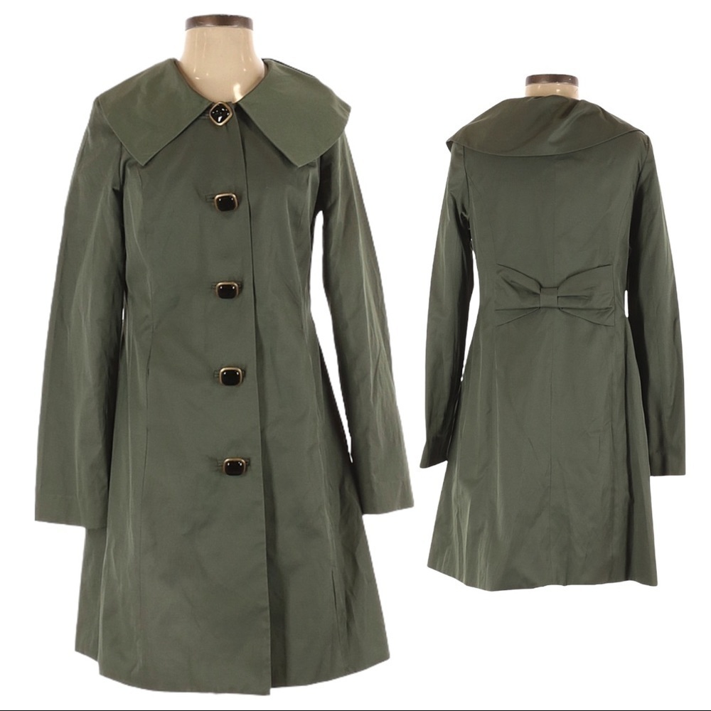 Vertigo Paris Classic Feminine Flare Longline Olive Green Trench Coat Size S